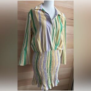 NWT Zara Women Size Large The Valery Dress Pastel Striped Smocked Mini stretchy